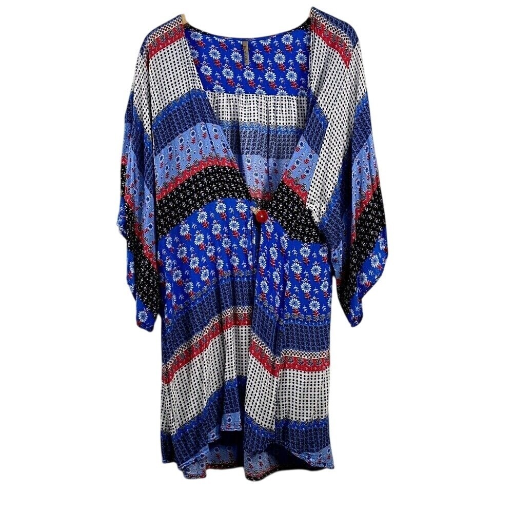 Paolino Womens Patchwork Floral Longline Kimono Cardigan size L Multicolor Boho‎